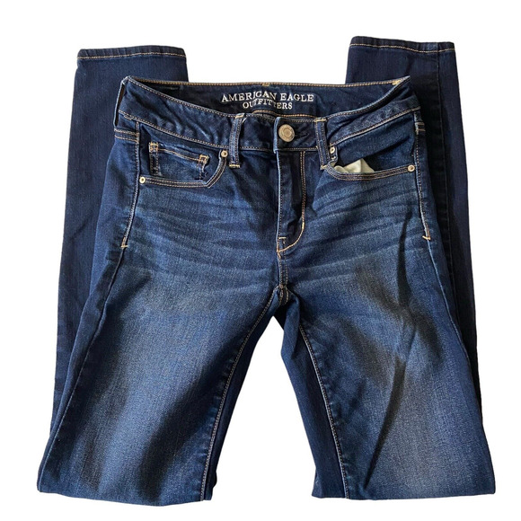 American Eagle Super Stretch Womens Skinny Jeans Size 2 Distressed Embroidered - Picture 1 of 13